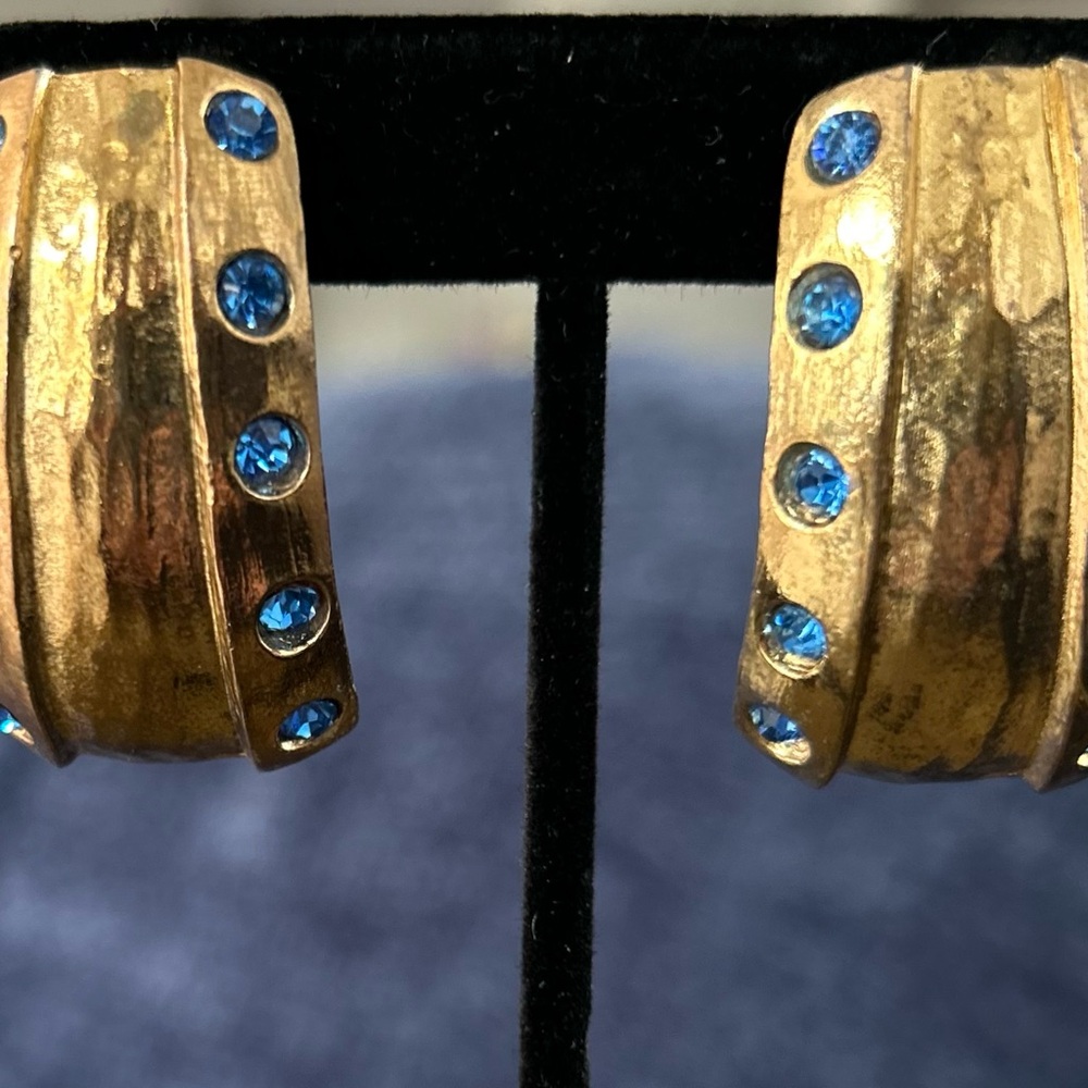 Gold and Blue Stone Earrings